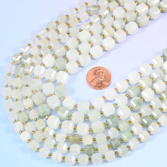 Tianshan Jade Faceted Cube Beads: Size 6mm 8mm, Jewelry Making, 15 inch Strand
