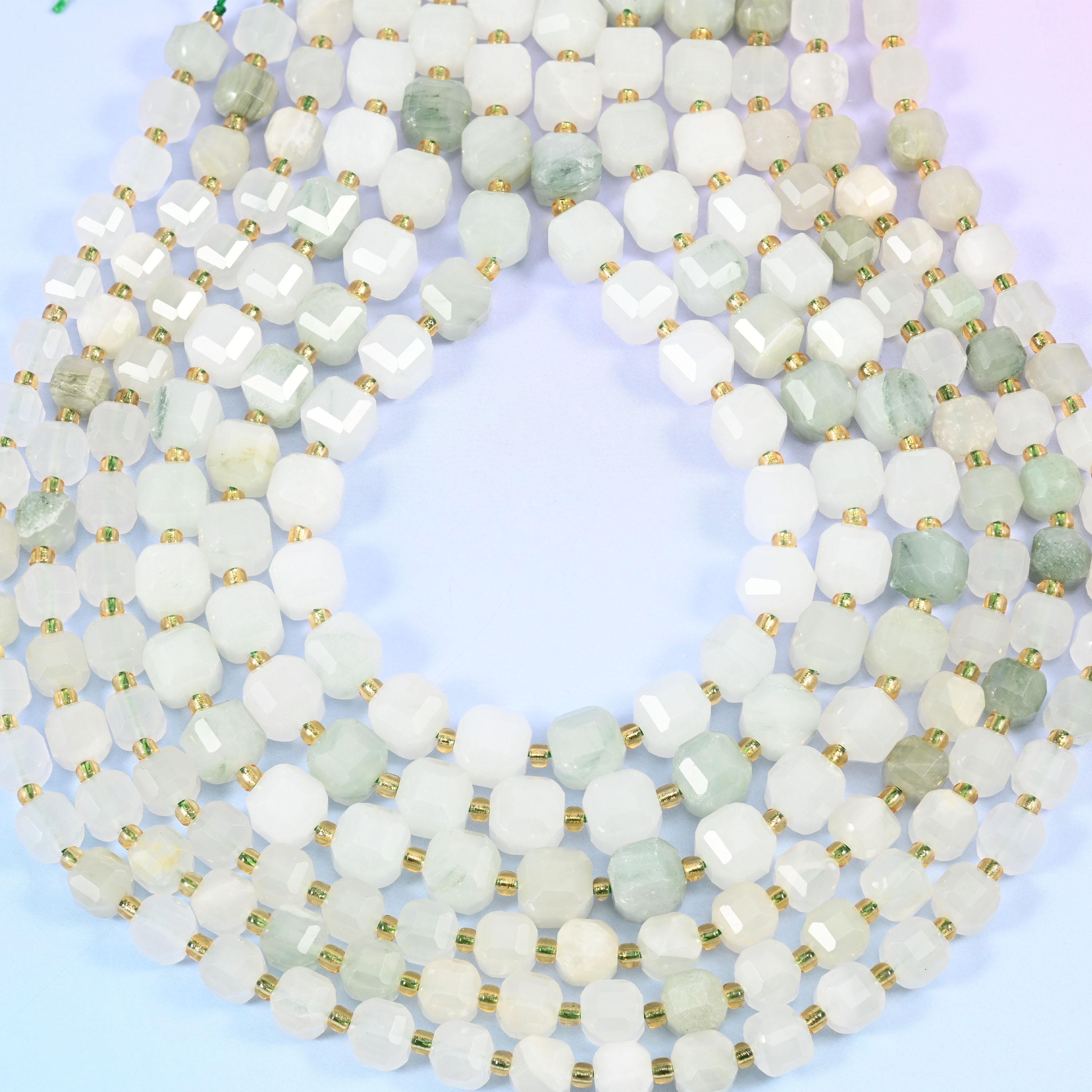 Tianshan Jade Faceted Cube Beads: Size 6mm 8mm, Jewelry Making, 15 inch Strand