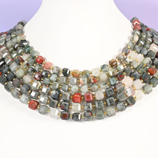 African Bloodstone Faceted Cube Beads: Size 6mm 8mm, Jewelry Making, 15 inch Strand