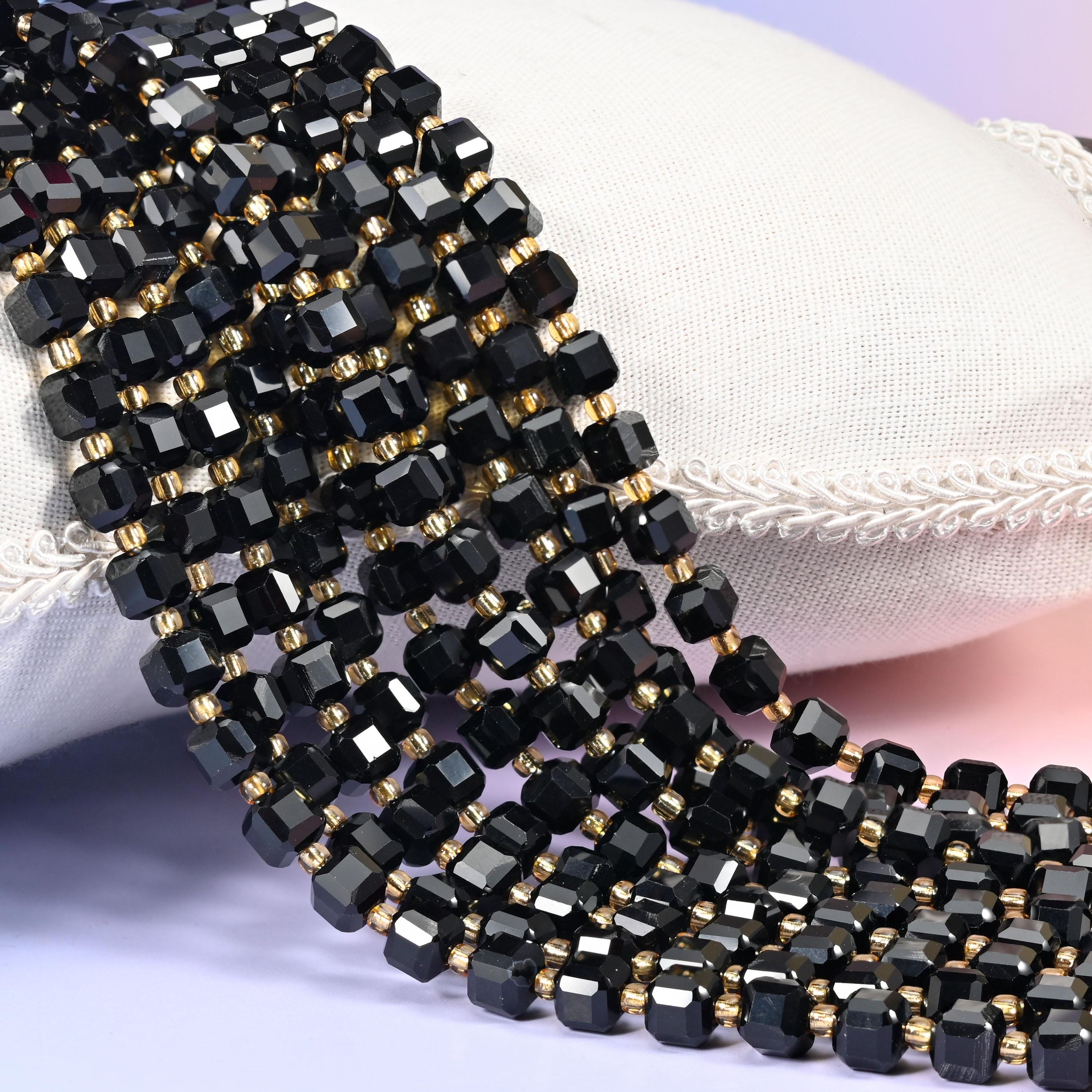 Black Onyx Faceted Cube Beads: Size 6mm 8mm, Jewelry Making, 15 inch Strand