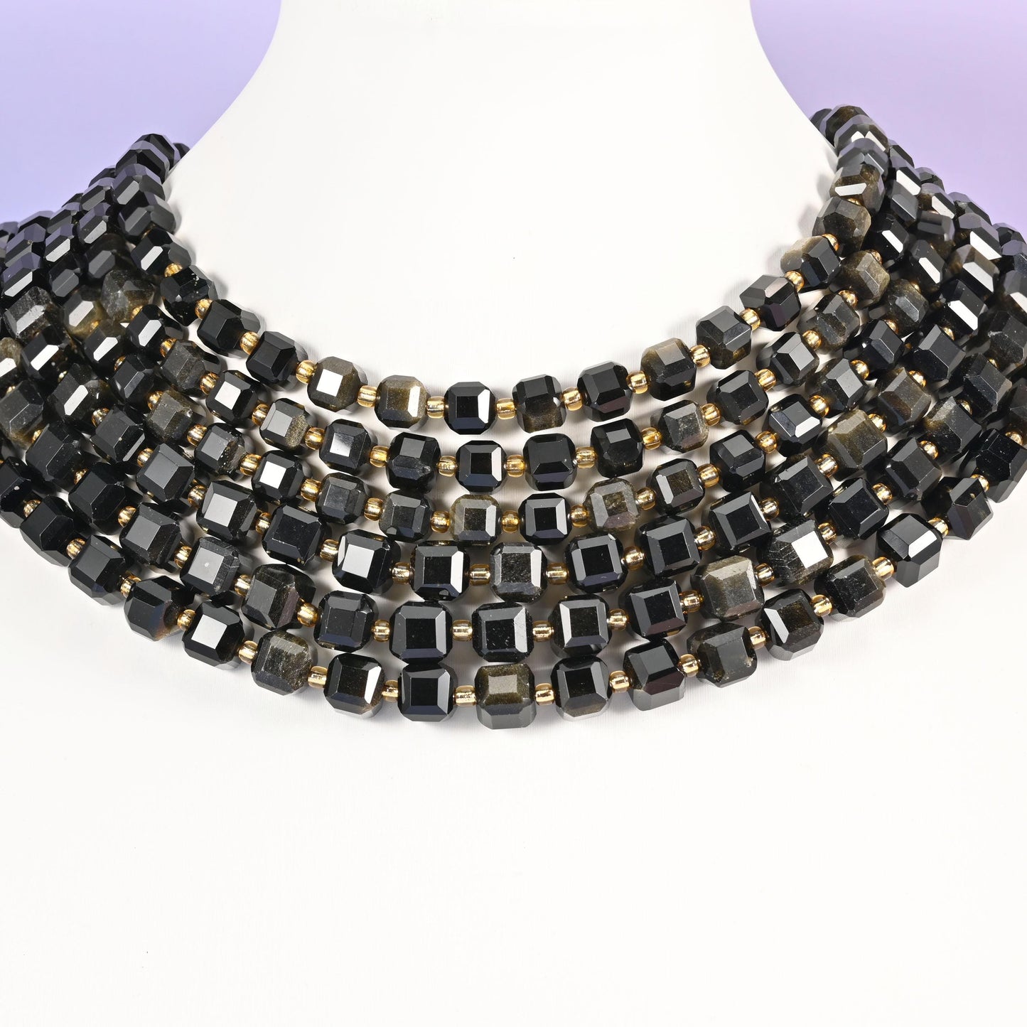 Gold Obsidian Faceted Cube Beads: Size 6mm 8mm, Jewelry Making, 15 inch Strand