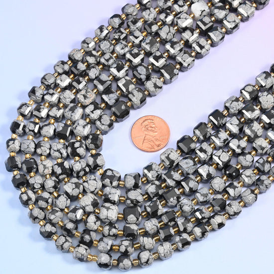 Snowflake Jasper Faceted Cube Beads: Size 6mm 8mm, Jewelry Making, 15 inch Strand