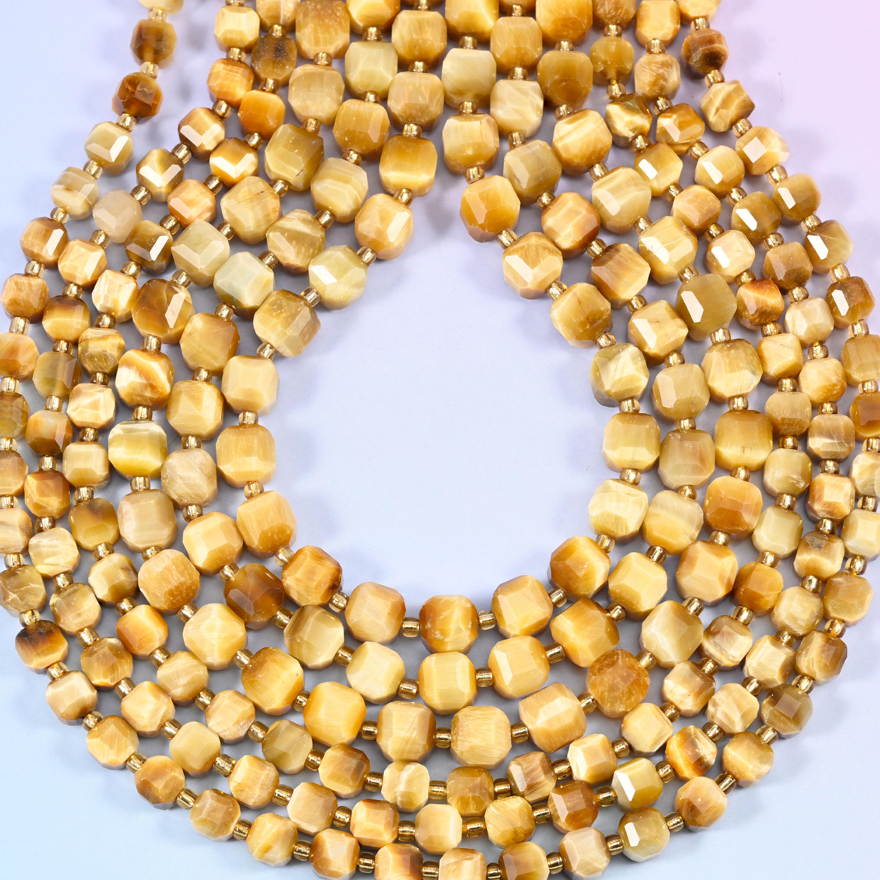 Gold Tiger Eye Faceted Cube Beads: Size 6mm 8mm, Jewelry Making, 15 inch Strand