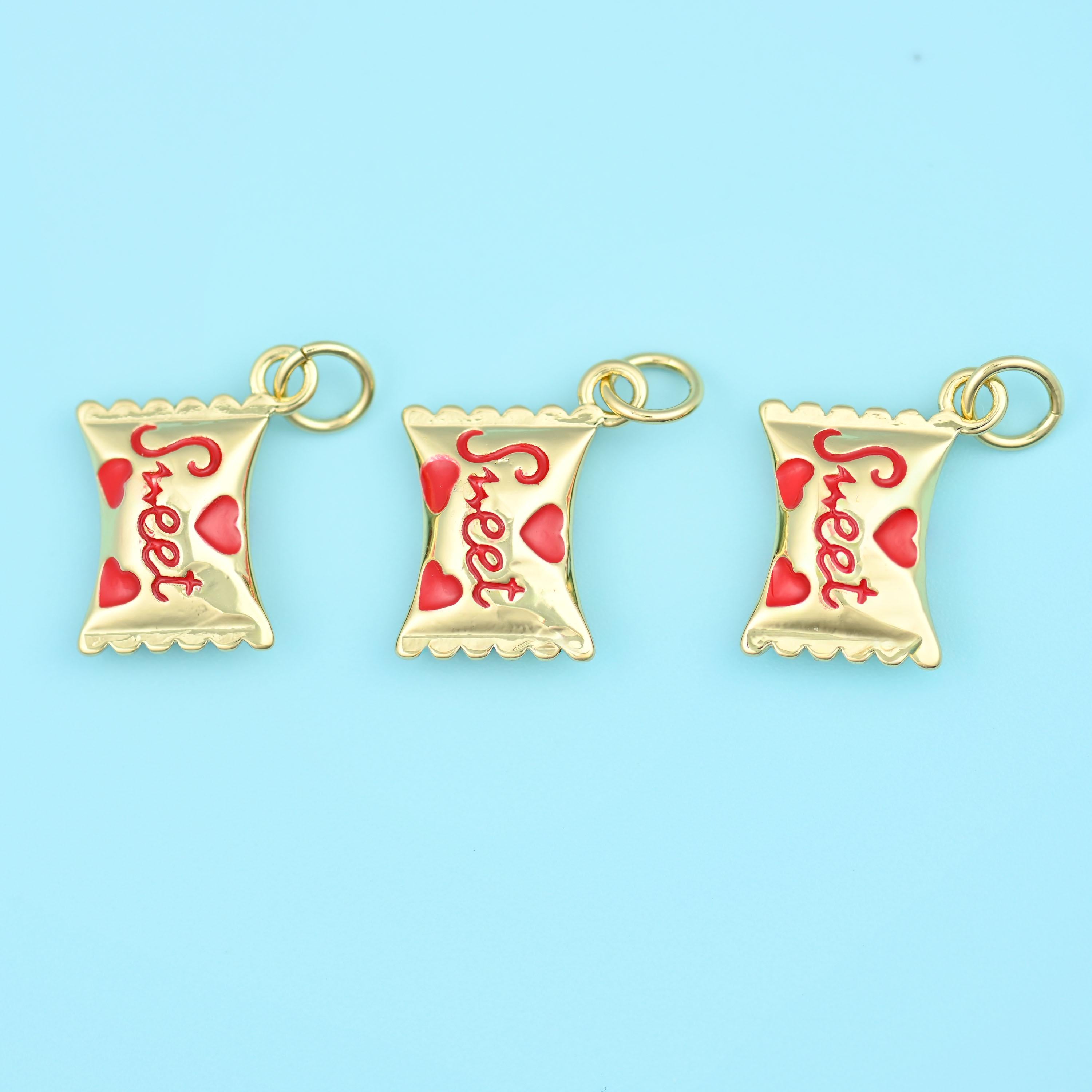16mm Enamel Sweet Candy Charms, 18K Gold Filled Pendants for DIY Jewelry Making Supply