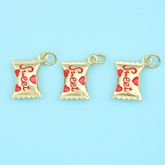 16mm Enamel Sweet Candy Charms, 18K Gold Filled Pendants for DIY Jewelry Making Supply