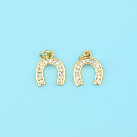 18K Gold Filled Zircon Horseshoe Charms for DIY Jewelry Making Supply