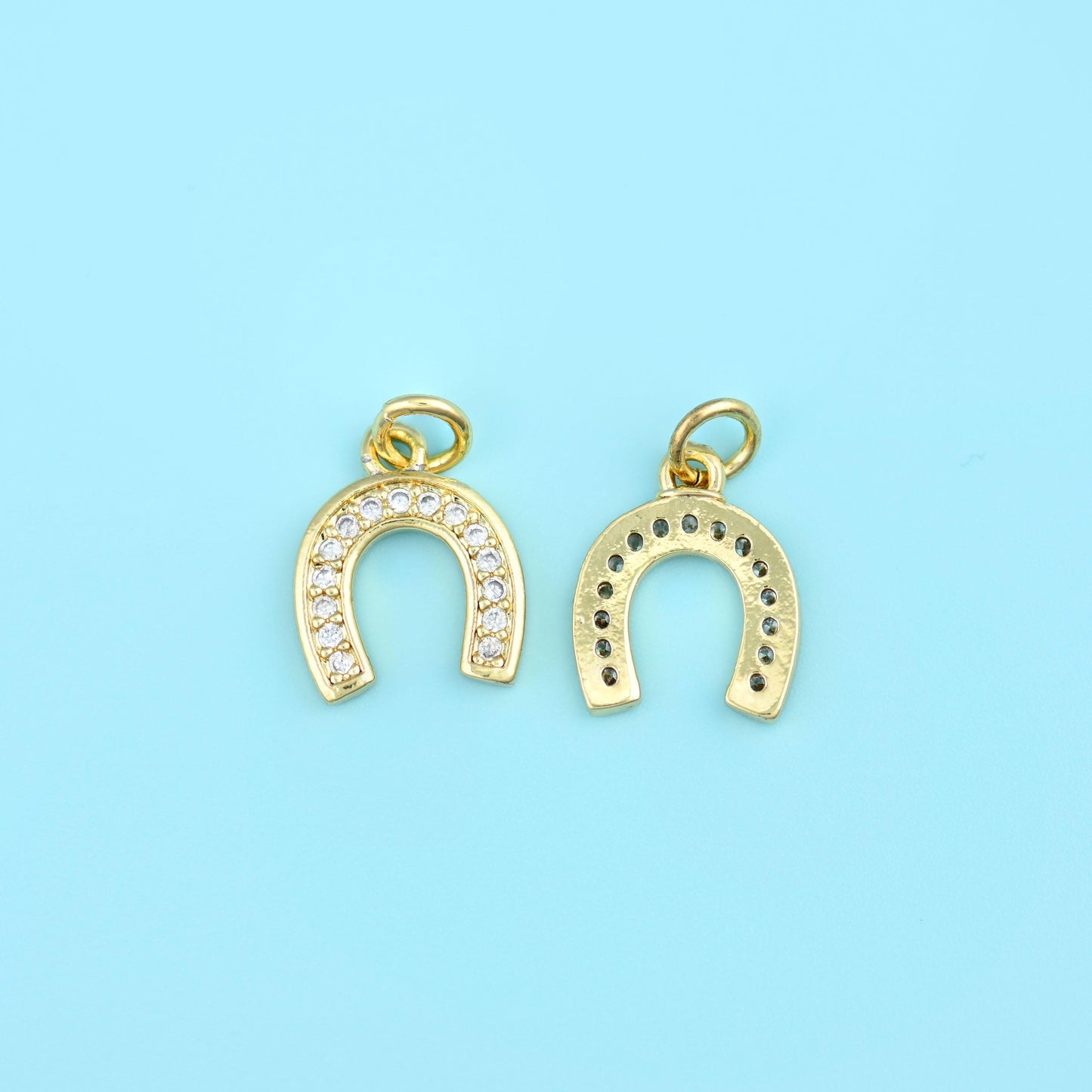 18K Gold Filled Zircon Horseshoe Charms for DIY Jewelry Making Supply