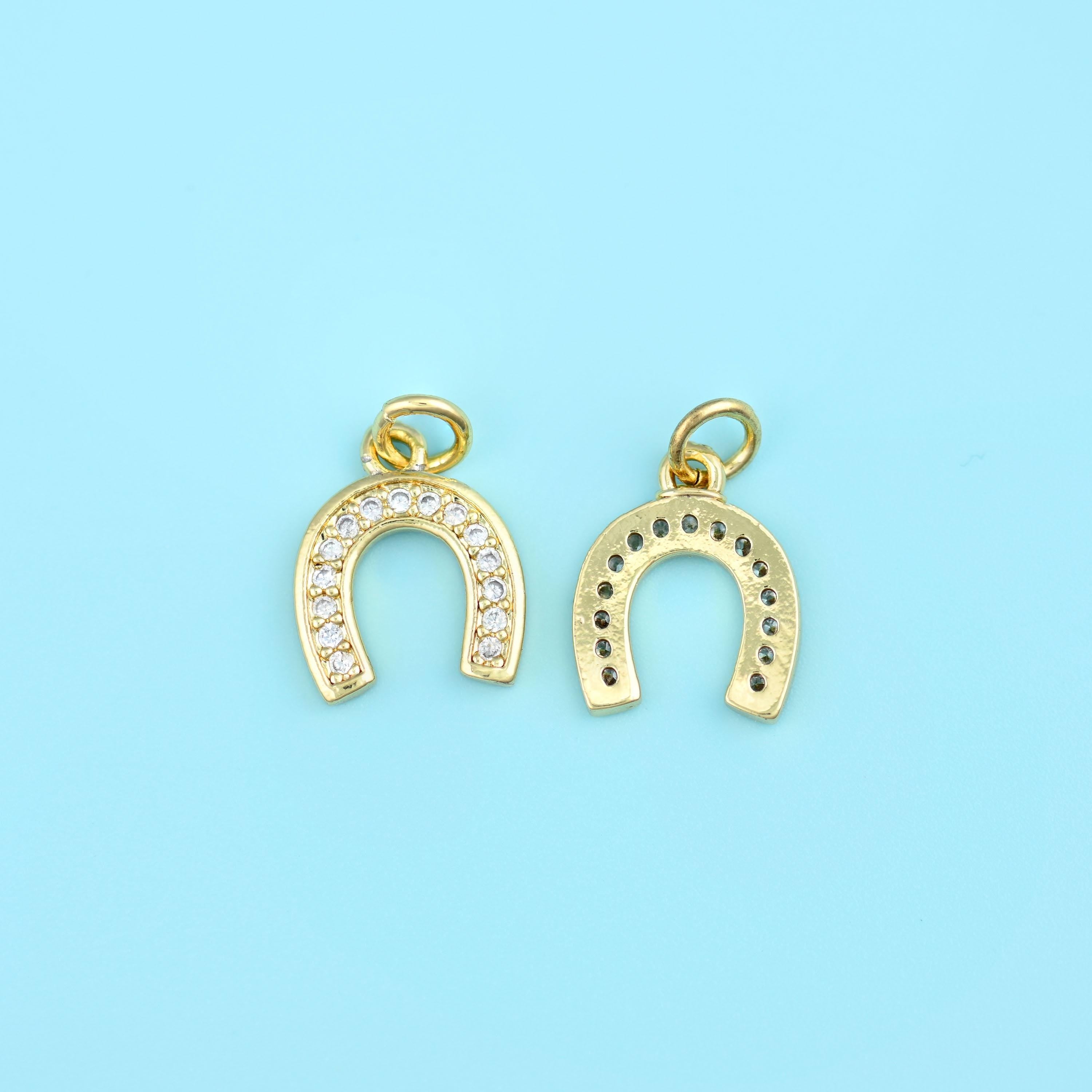 18K Gold Filled Zircon Horseshoe Charms for DIY Jewelry Making Supply