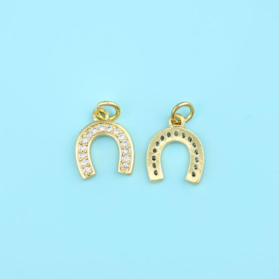 18K Gold Filled Zircon Horseshoe Charms for DIY Jewelry Making Supply
