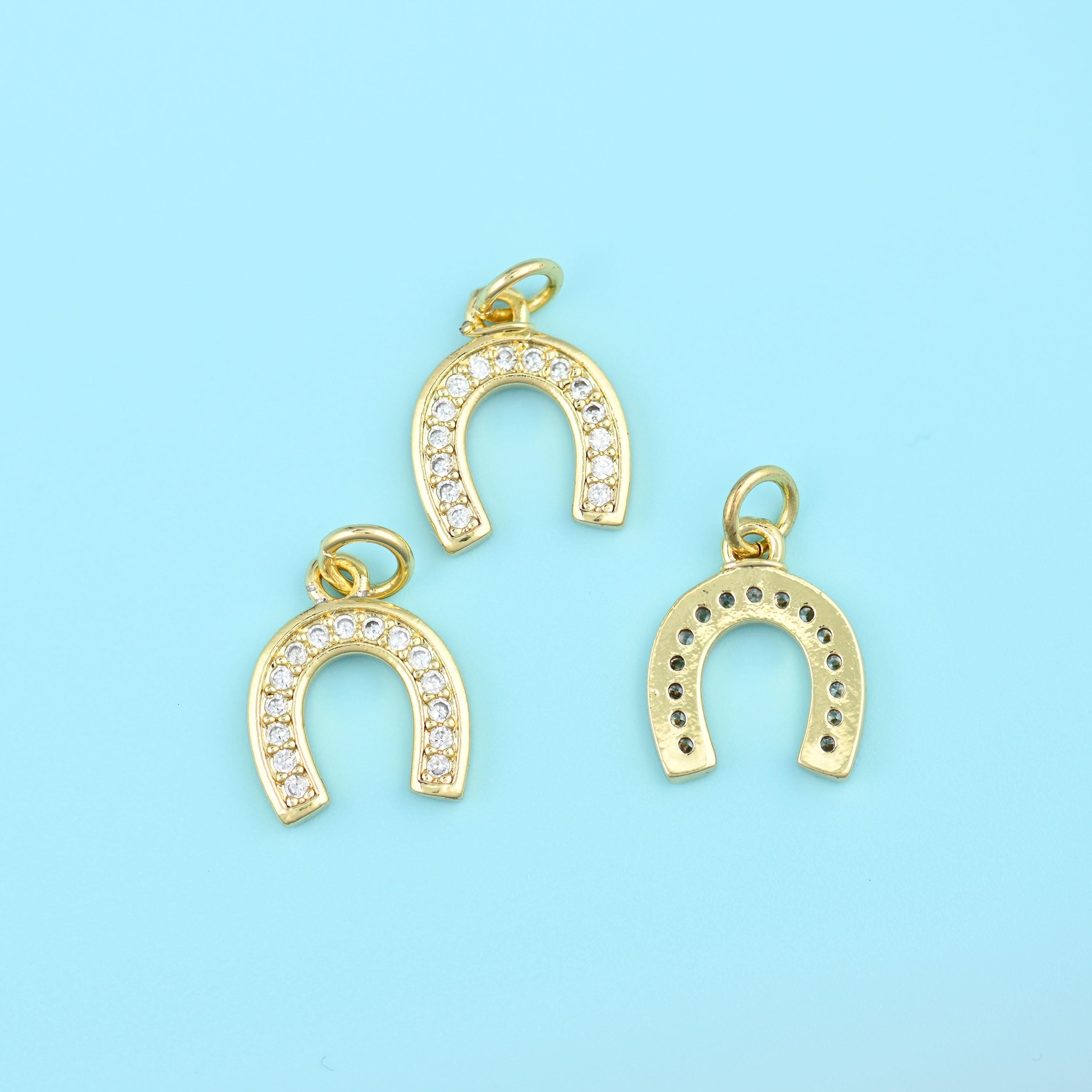 18K Gold Filled Zircon Horseshoe Charms for DIY Jewelry Making Supply