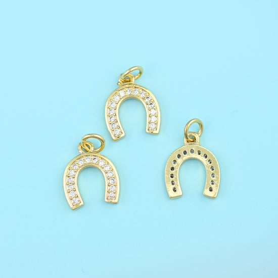 18K Gold Filled Zircon Horseshoe Charms for DIY Jewelry Making Supply