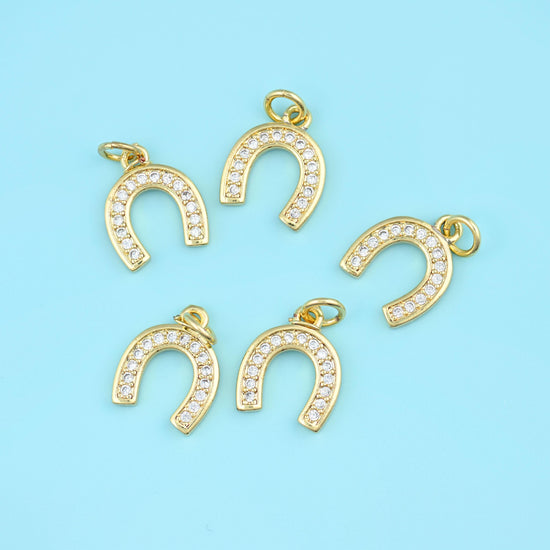 18K Gold Filled Zircon Horseshoe Charms for DIY Jewelry Making Supply