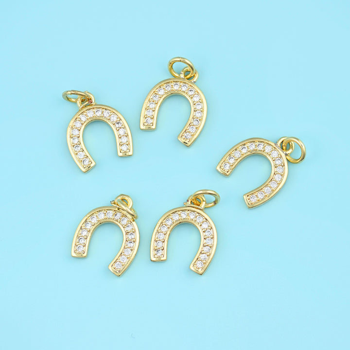 18K Gold Filled Zircon Horseshoe Charms for DIY Jewelry Making Supply