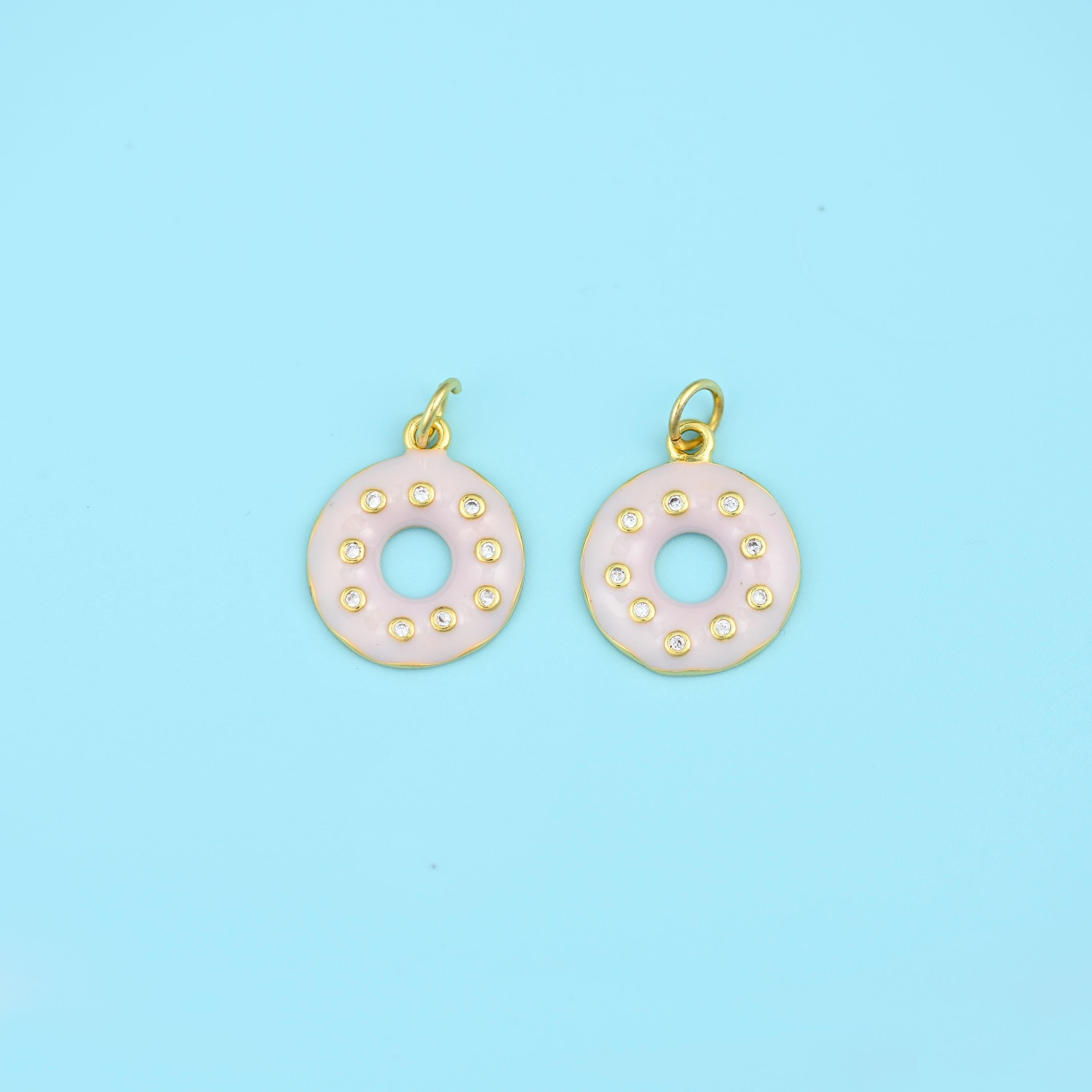 18K Gold Filled Enamel Donut Charms for DIY Jewelry Making Supply