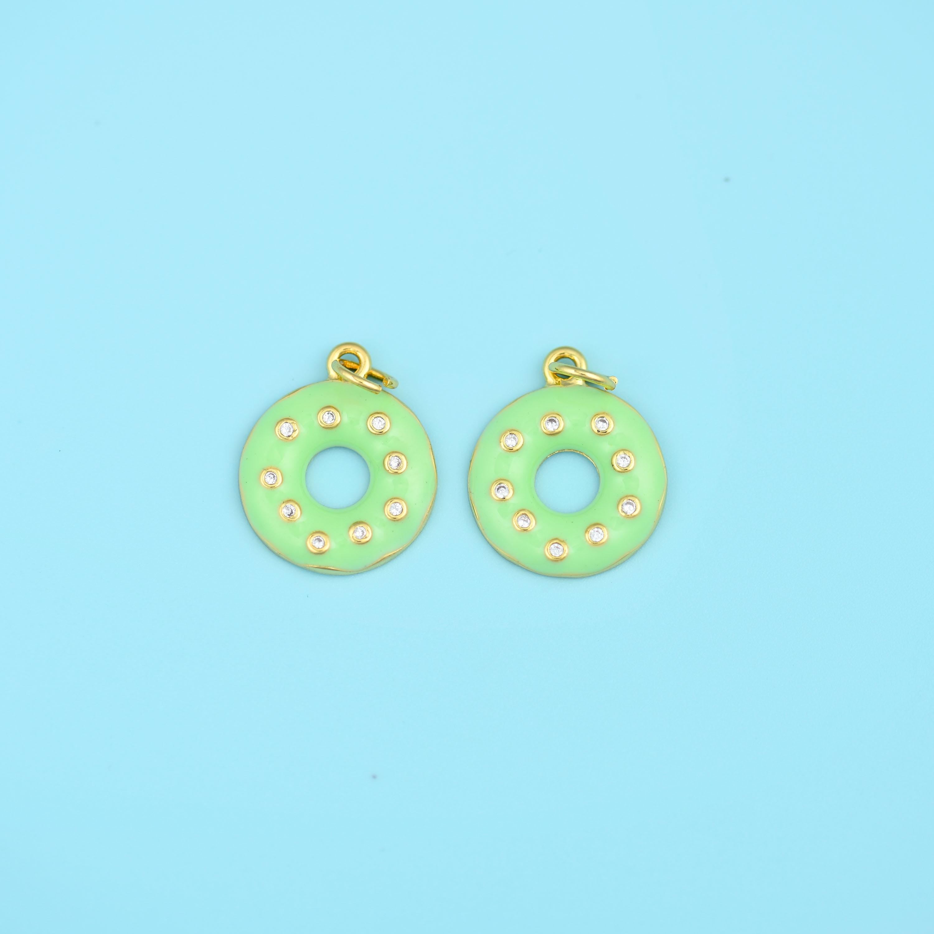 18K Gold Filled Enamel Donut Charms for DIY Jewelry Making Supply