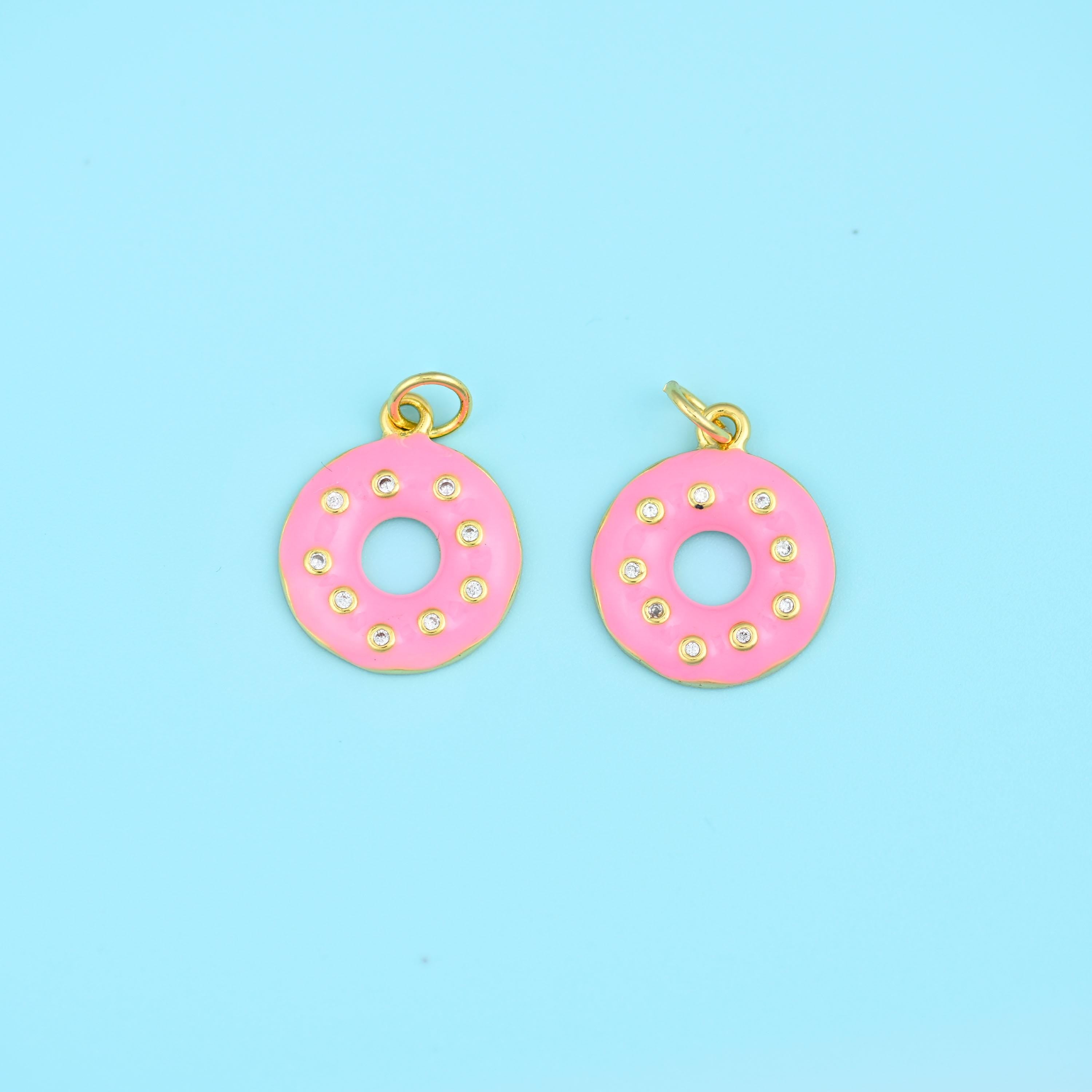 18K Gold Filled Enamel Donut Charms for DIY Jewelry Making Supply