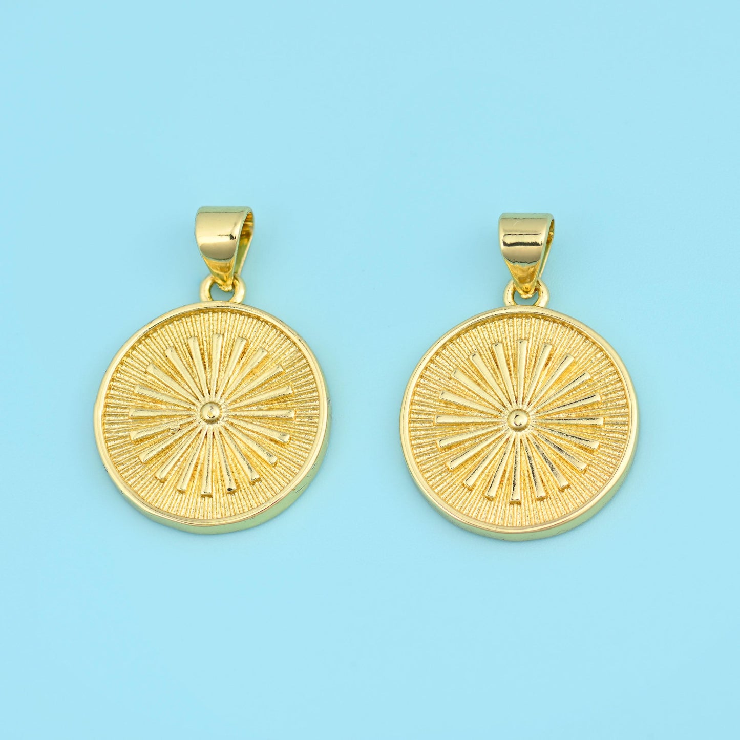 18K Gold Filled Sunburst Coin Medallion Charms for DIY Jewelry Making Supply