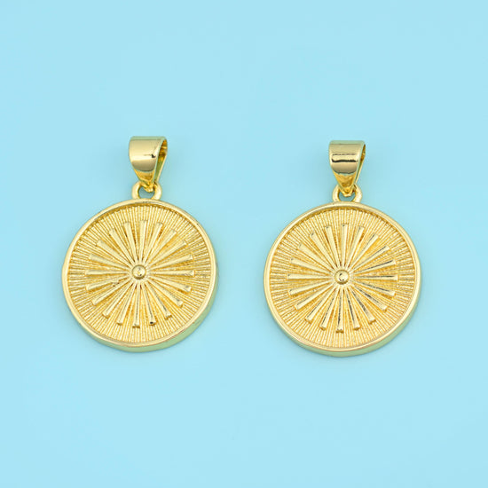 18K Gold Filled Sunburst Coin Medallion Charms for DIY Jewelry Making Supply