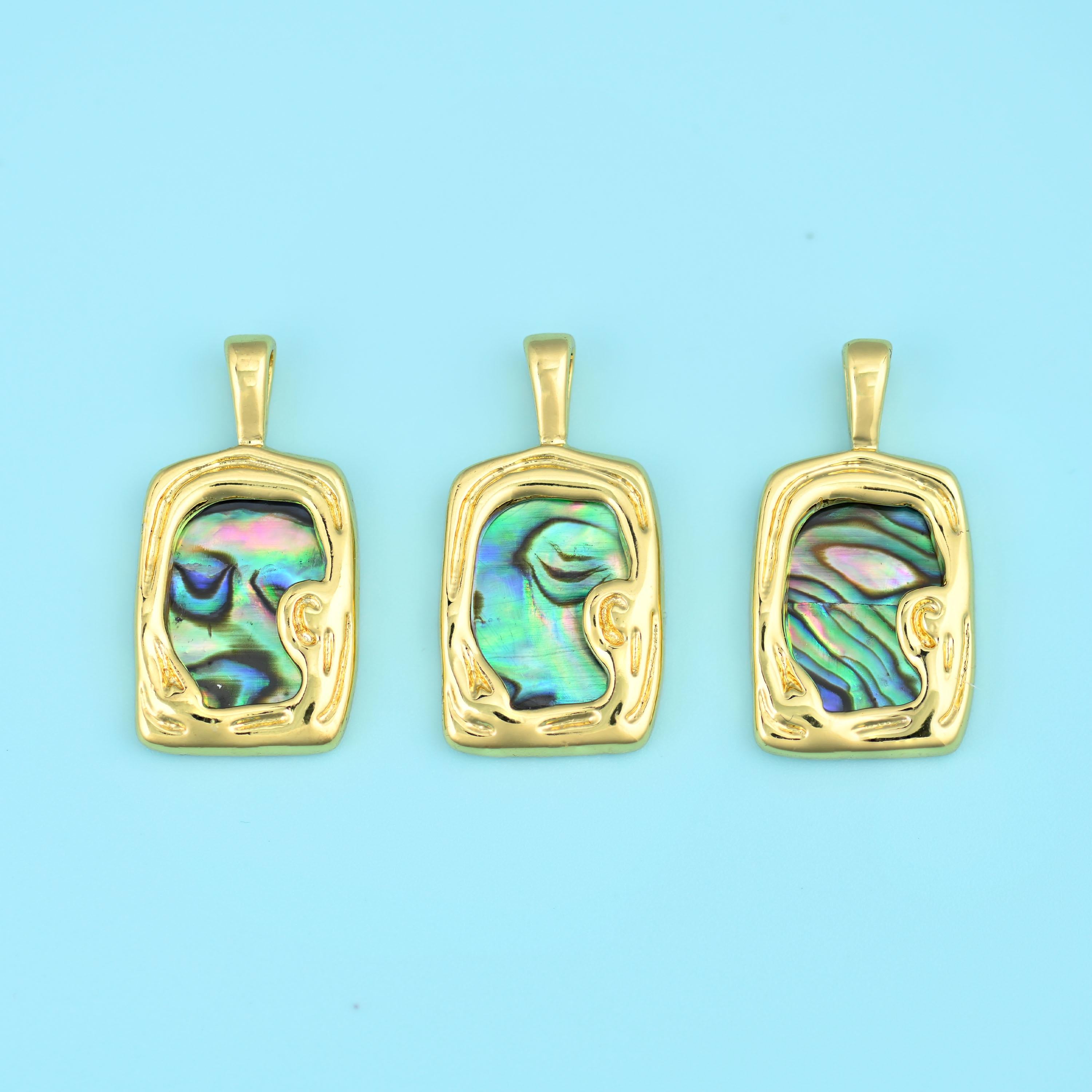 18K Gold Filled Rectangle Abalone Shell Pendants for DIY Jewelry Making Supply