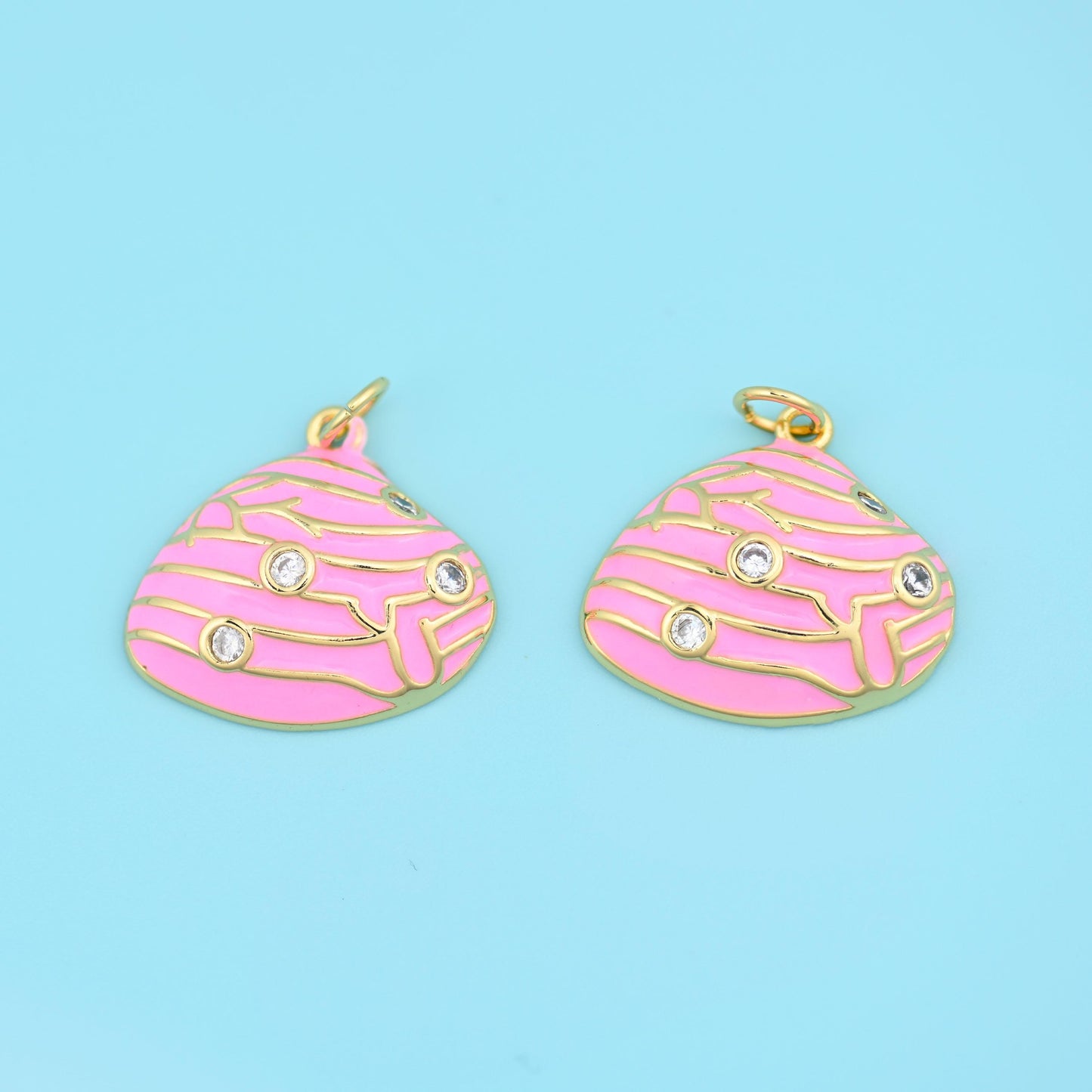 18K Gold Filled Enamel Zircon Shell Charms for DIY Jewelry Making Supply