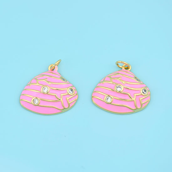 18K Gold Filled Enamel Zircon Shell Charms for DIY Jewelry Making Supply
