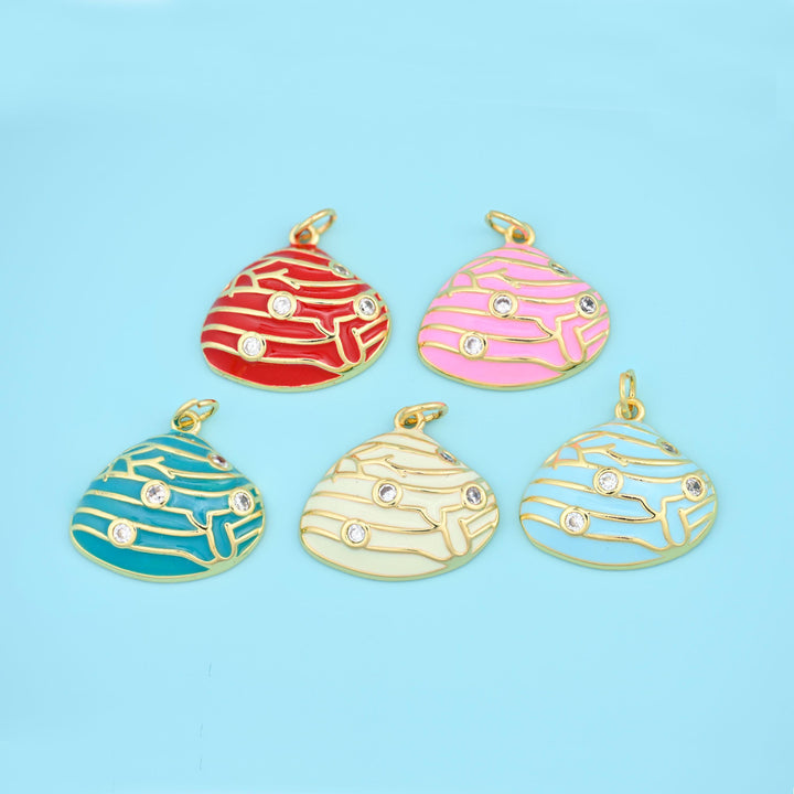 18K Gold Filled Enamel Zircon Shell Charms for DIY Jewelry Making Supply