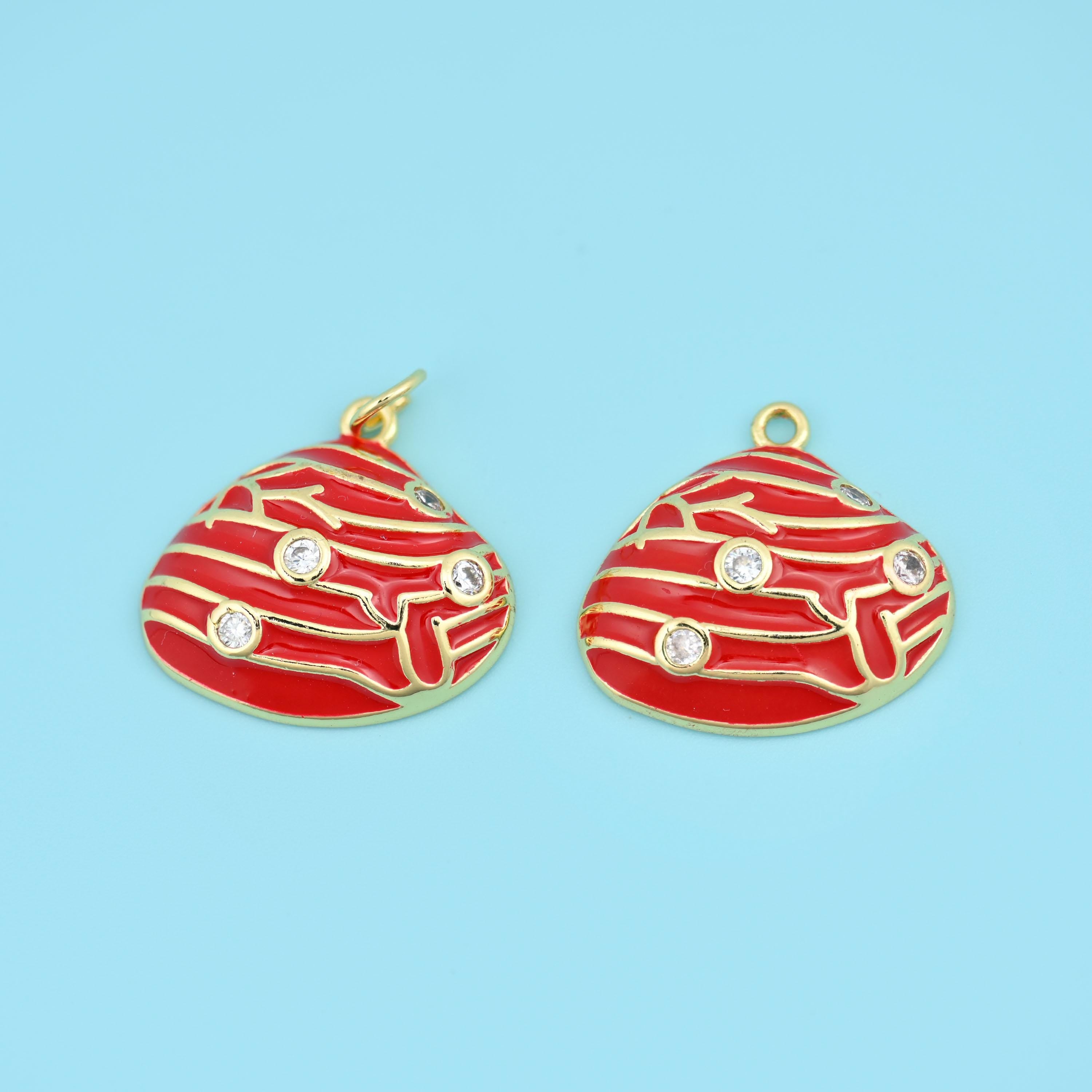18K Gold Filled Enamel Zircon Shell Charms for DIY Jewelry Making Supply