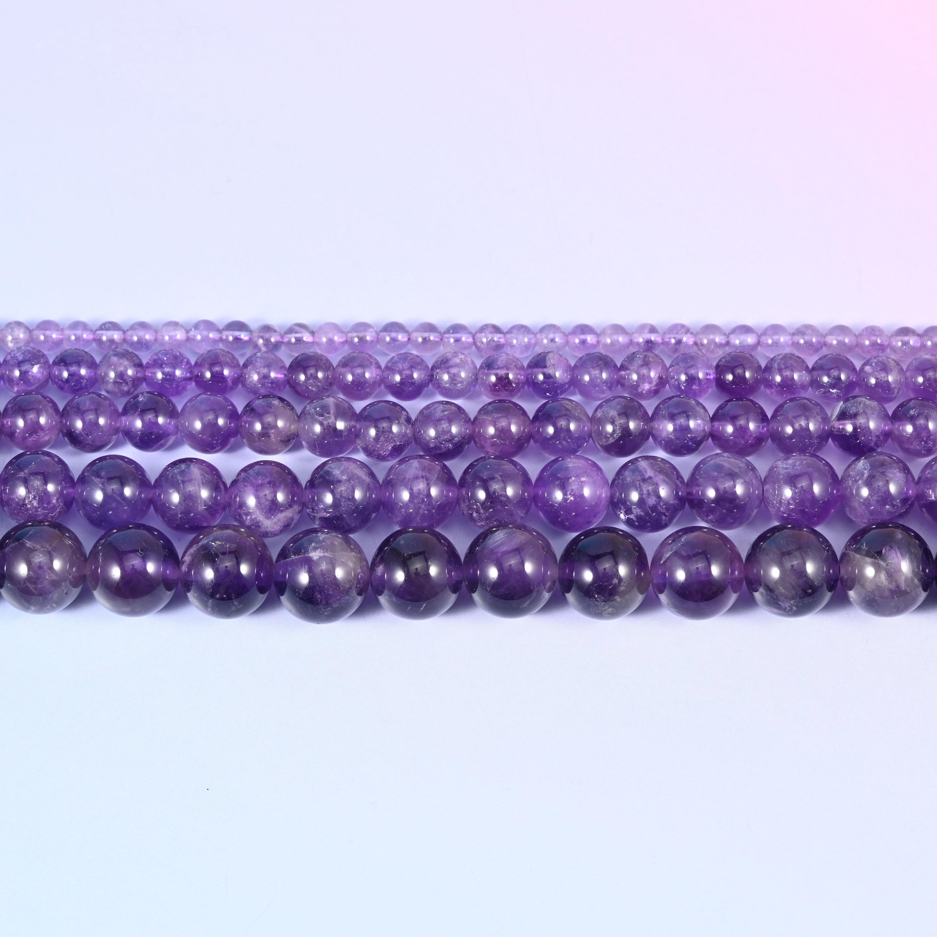 Amethyst Smooth Round Beads, Multiple Sizes Available, Jewelry Making 15.5 Inch Strand