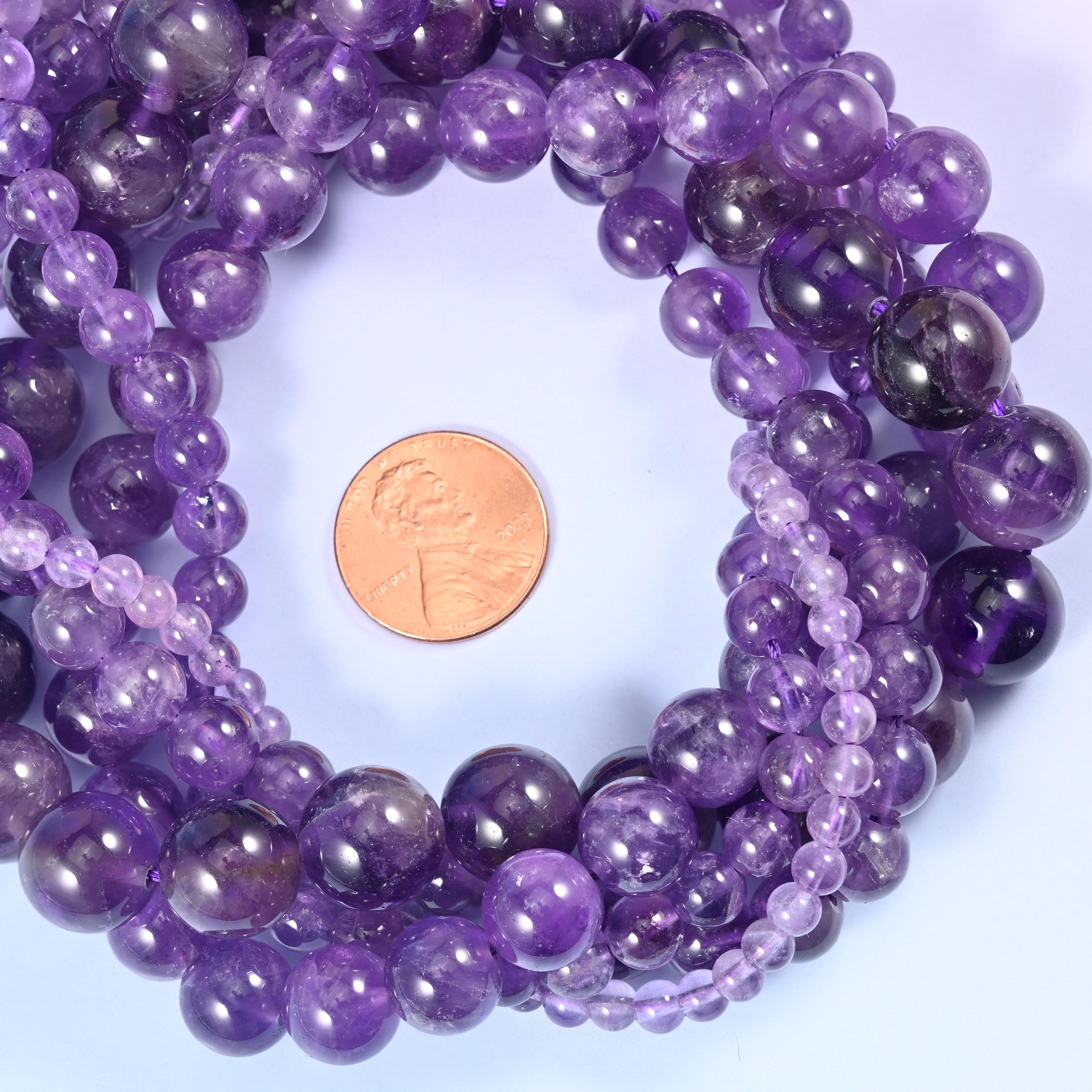 Amethyst Smooth Round Beads, Multiple Sizes Available, Jewelry Making 15.5 Inch Strand