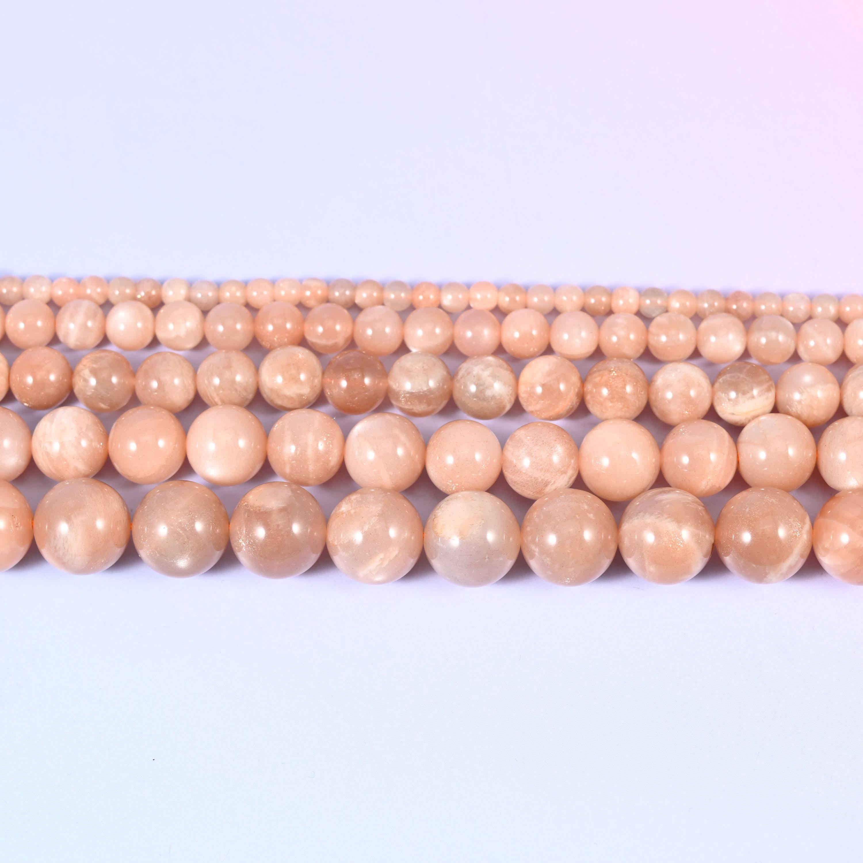 Peach Moonstone Smooth Round Beads, Multiple Sizes Available, Jewelry Making 15.5 Inch Strand