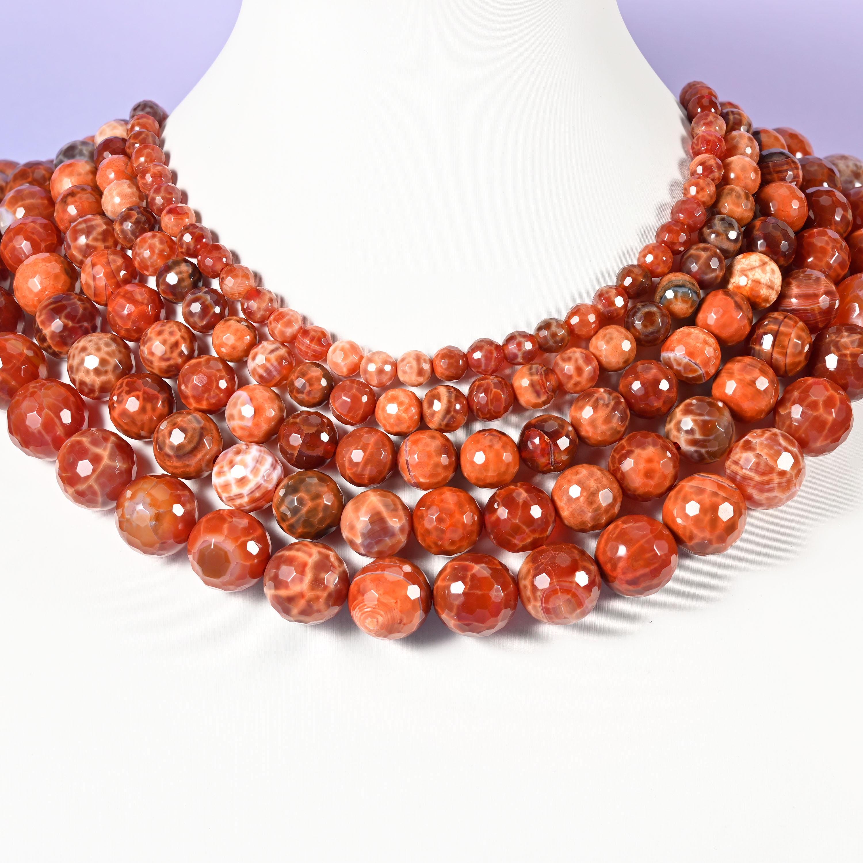 Fire Agate Faceted Round Beads, Available in multiple sizes, Jewelry Making, 15 Inch Strand