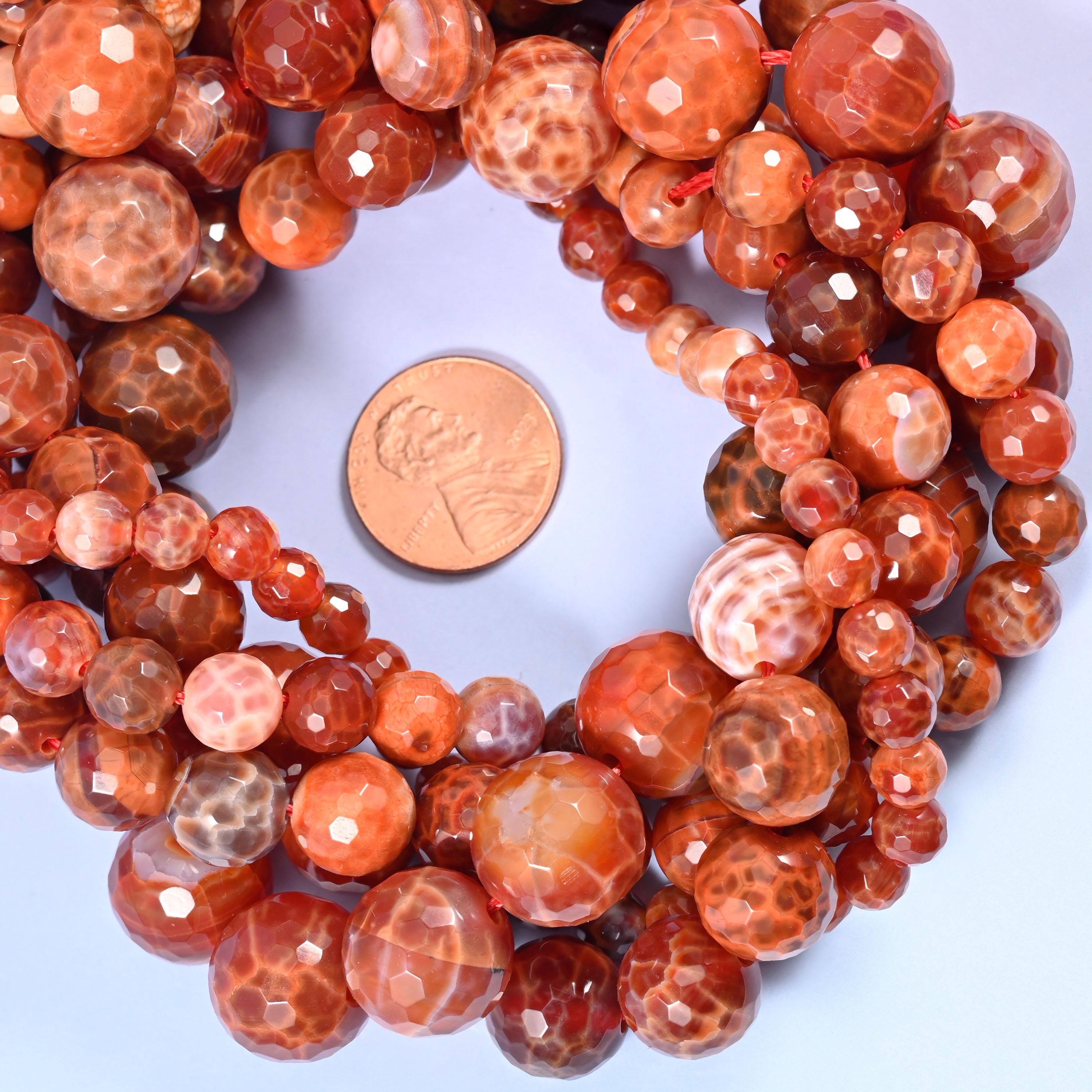 Fire Agate Faceted Round Beads, Available in multiple sizes, Jewelry Making, 15 Inch Strand