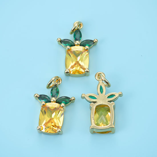 Zircon Pineapple Charms: 18K Gold Filled, DIY Jewelry Making Supply