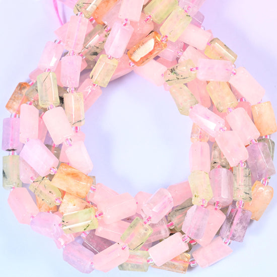 Colorful Mixed Gemstone Faceted Tube Beads Jewelry Making 15.5 Inch Strand