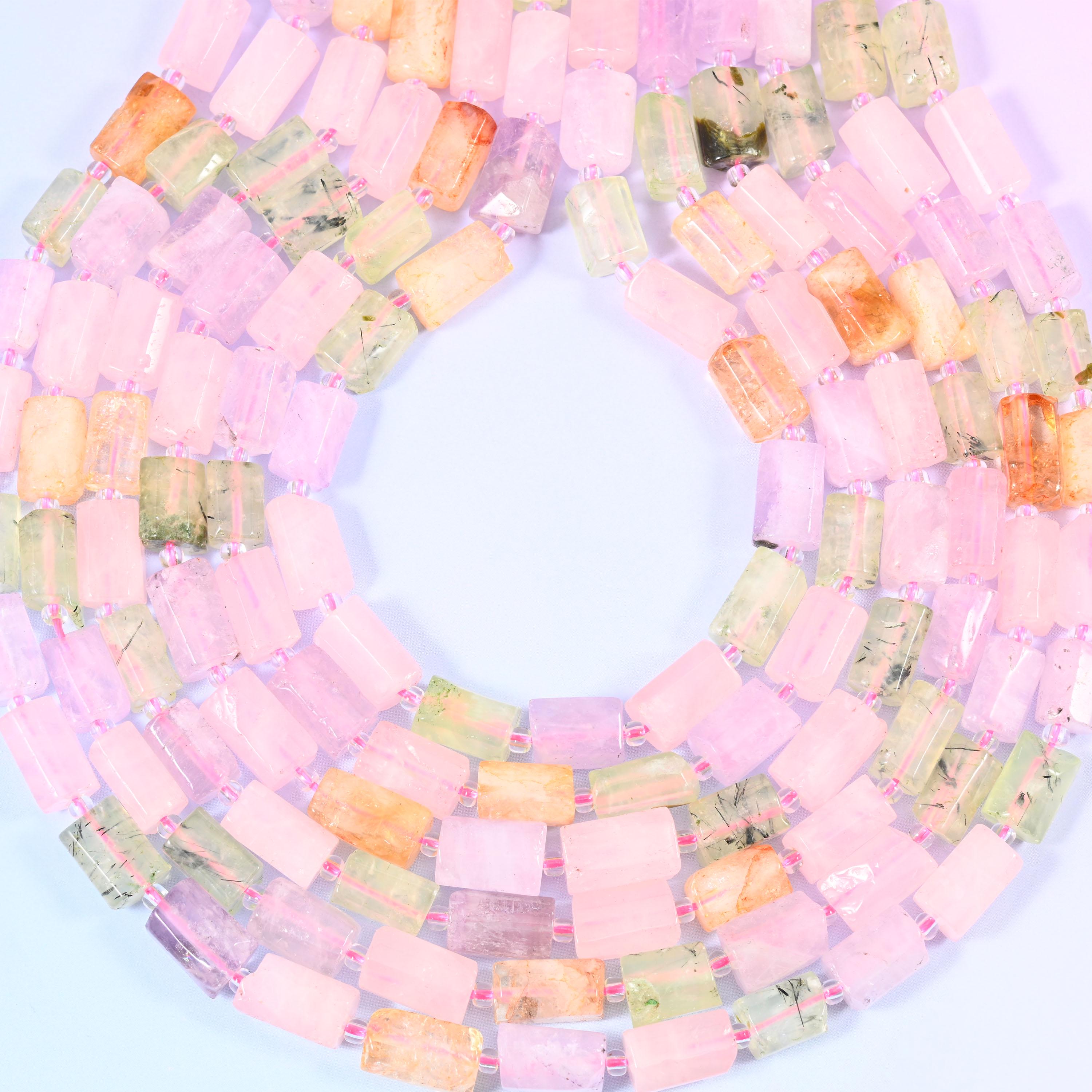 Colorful Mixed Gemstone Faceted Tube Beads Jewelry Making 15.5 Inch Strand