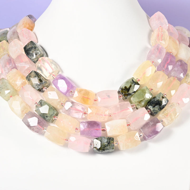 Colorful Mixed Gemstone Faceted Rectangular Beads, Size 16x12mm, Jewelry Making 15.5 Inch Strand