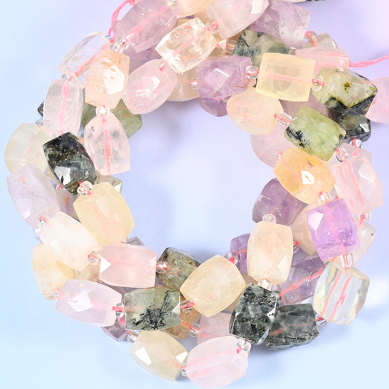 Colorful Mixed Gemstone Faceted Rectangular Beads, Size 16x12mm, Jewelry Making 15.5 Inch Strand
