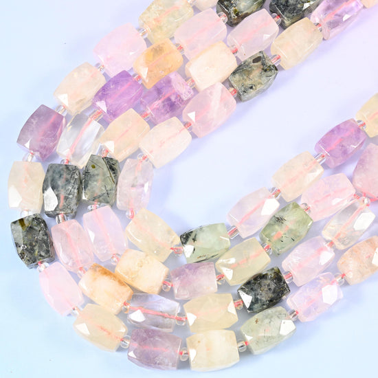 Colorful Mixed Gemstone Faceted Rectangular Beads, Size 16x12mm, Jewelry Making 15.5 Inch Strand