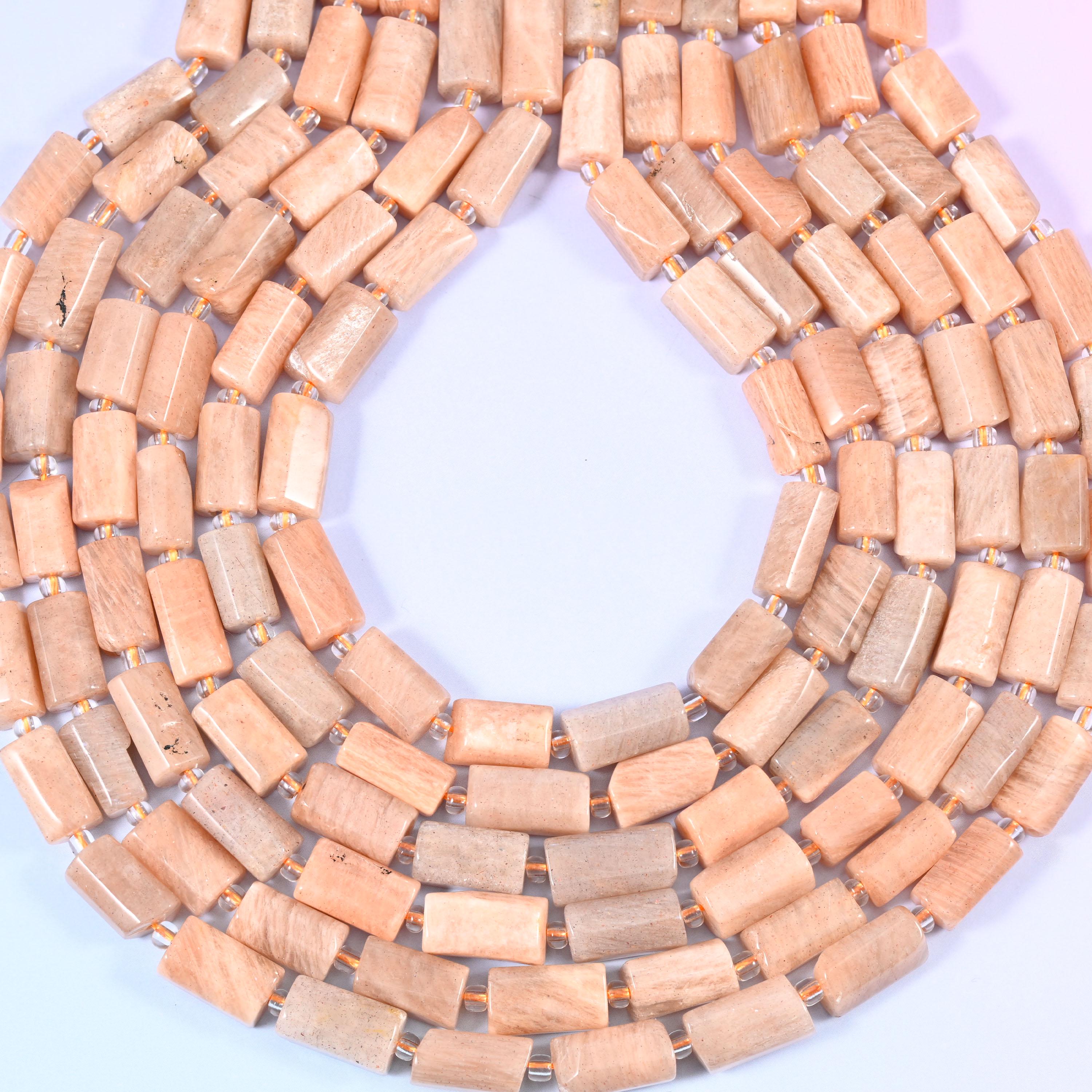 Peach Moonstone Faceted Tube Beads, Size 12x8mm, Jewelry Making 15.5 Inch Strand