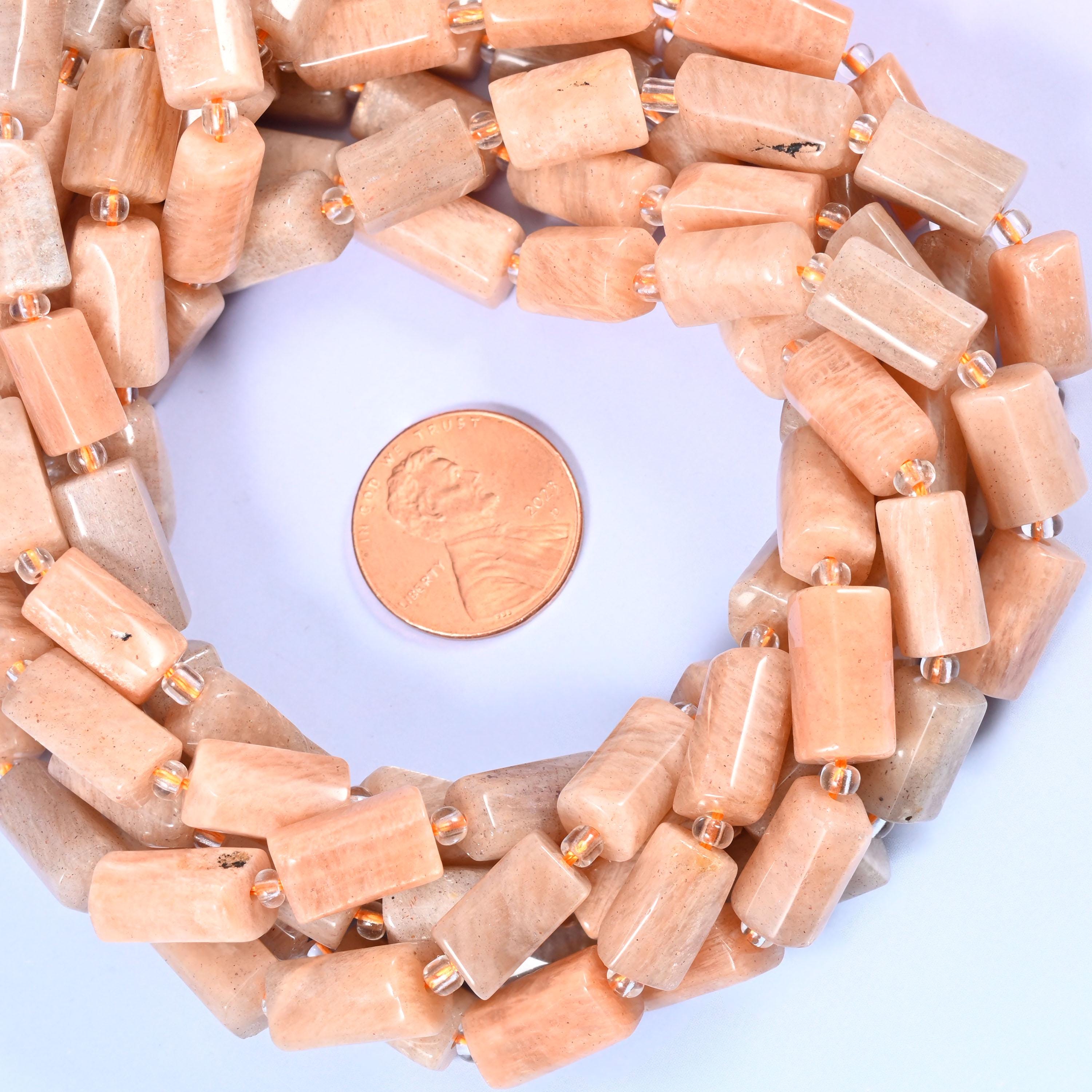 Peach Moonstone Faceted Tube Beads, Size 12x8mm, Jewelry Making 15.5 Inch Strand