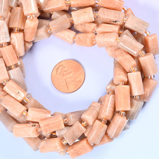Peach Moonstone Faceted Tube Beads, Size 12x8mm, Jewelry Making 15.5 Inch Strand