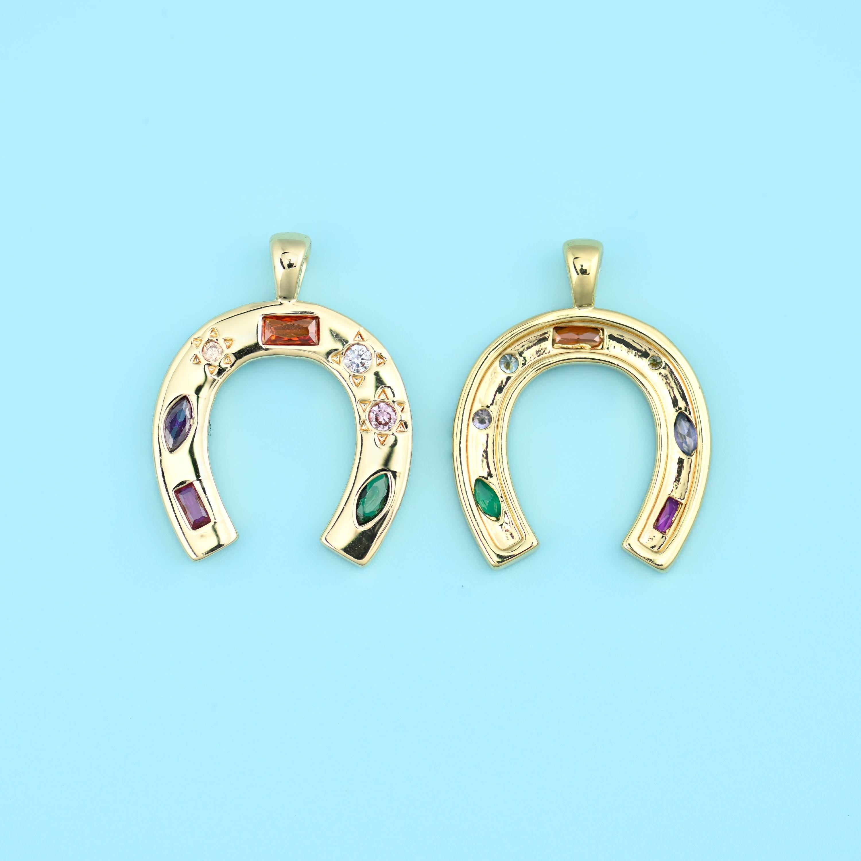 18K Gold Filled Zircon Lucky Horseshoe Charms for DIY Jewelry Making Supply