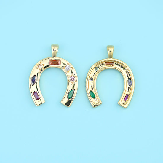 18K Gold Filled Zircon Lucky Horseshoe Charms for DIY Jewelry Making Supply