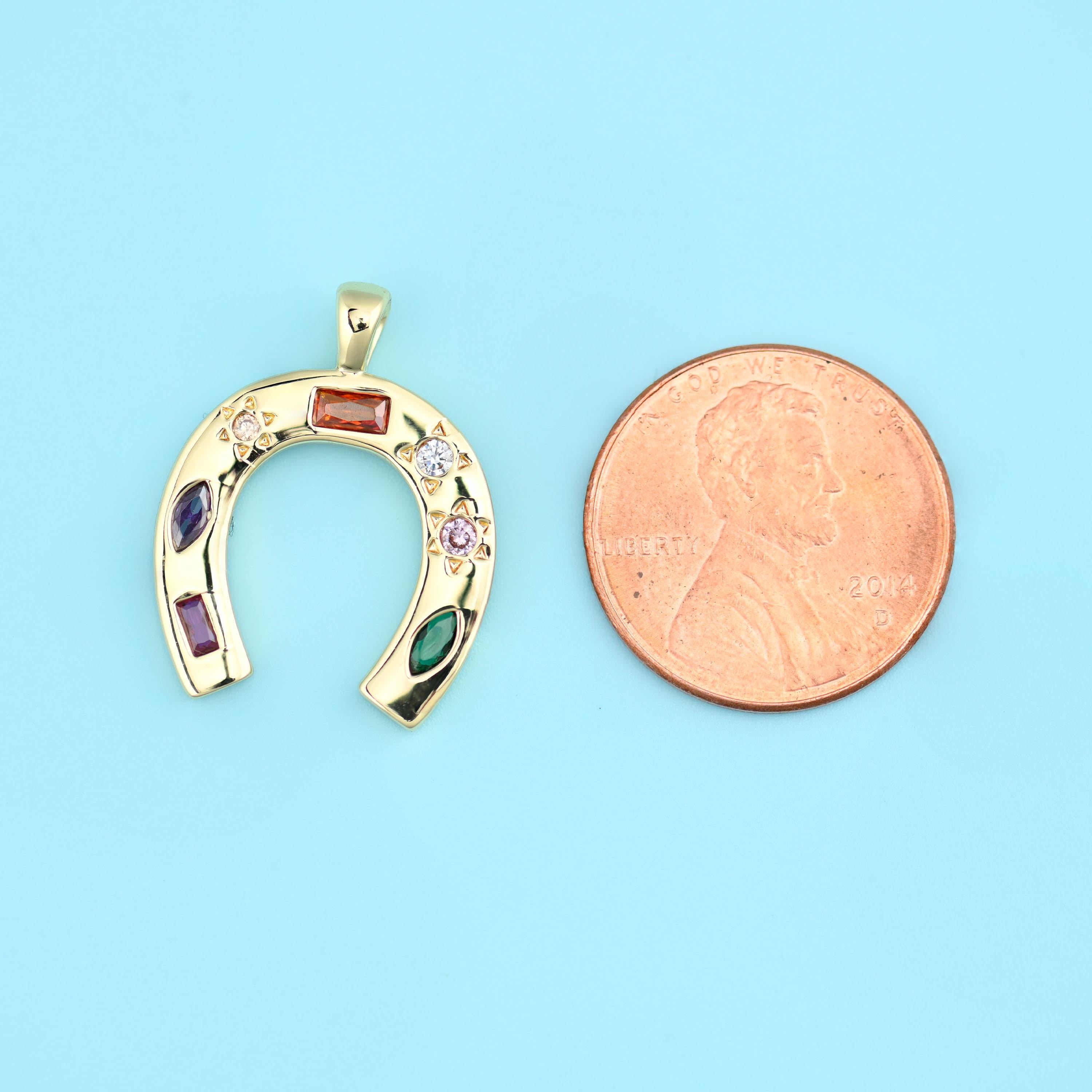 18K Gold Filled Zircon Lucky Horseshoe Charms for DIY Jewelry Making Supply