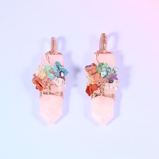 Copper Wired Chakra Tree Stone Pendants