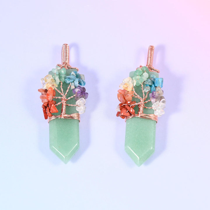 Copper Wired Chakra Tree Stone Pendants
