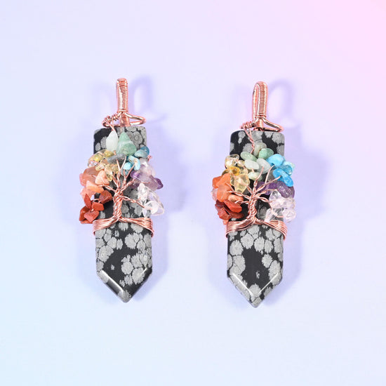 Copper Wired Chakra Tree Stone Pendants