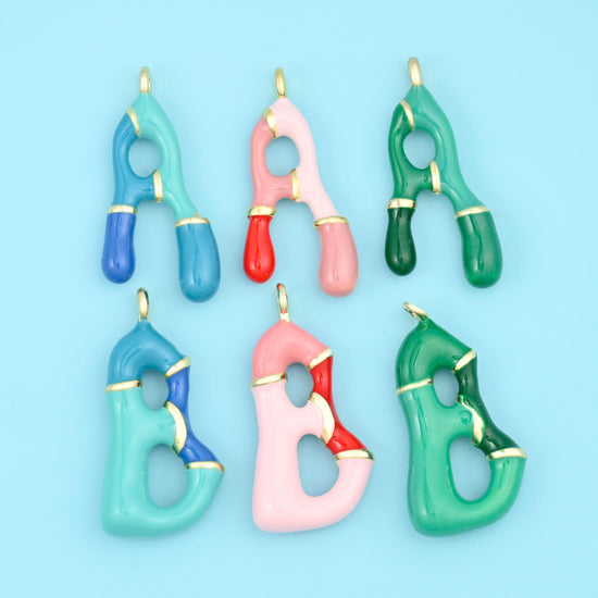 18K Gold Filled Enamel Alphabet Letter Pendants for DIY Jewelry Making Supply