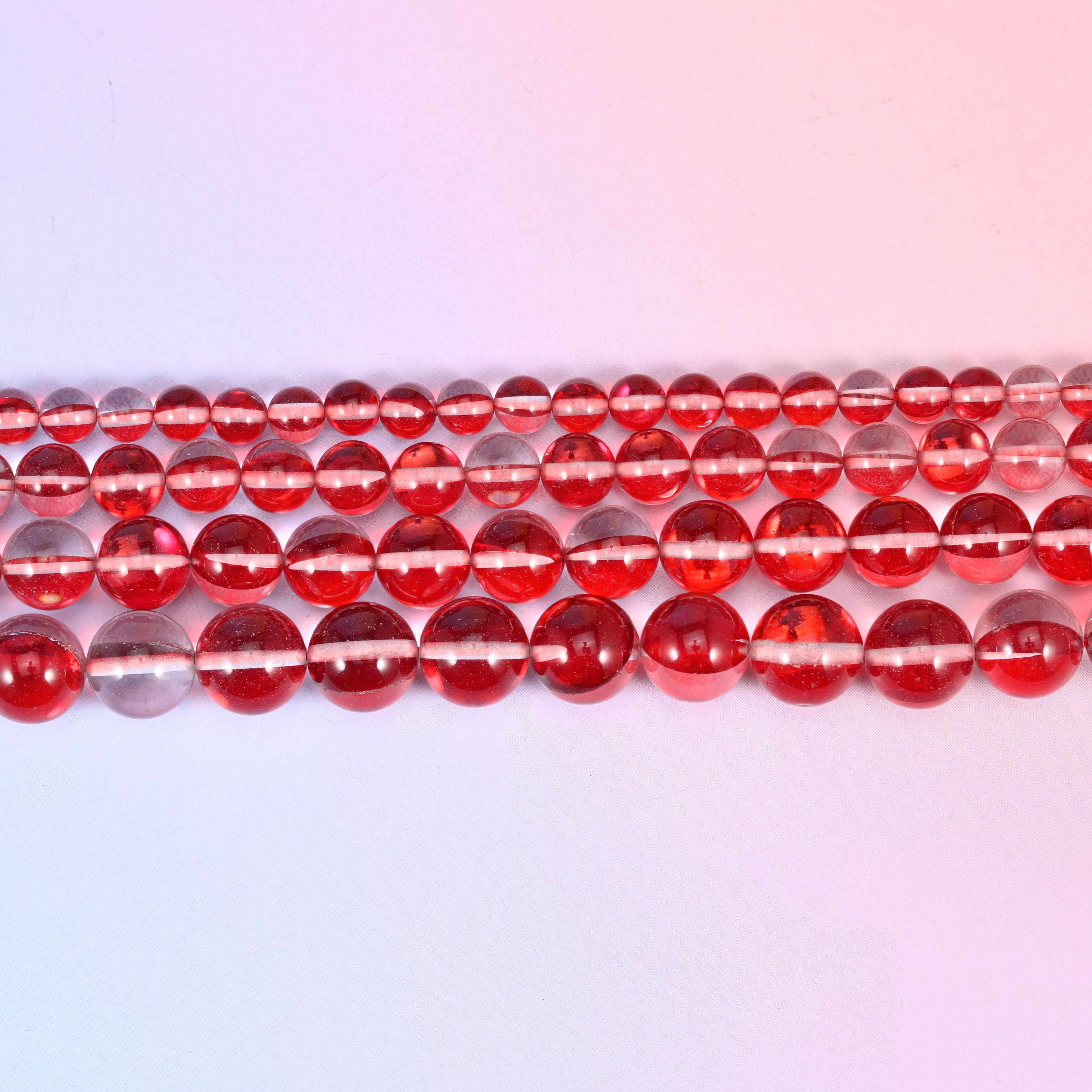 Mystic Aura Red Round Glass Beads: Iridescent Jewelry Making Supply, 15 Inch Strand