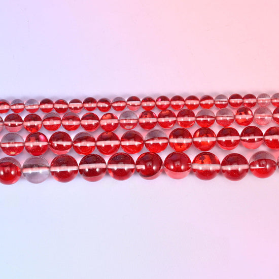 Mystic Aura Red Round Glass Beads: Iridescent Jewelry Making Supply, 15 Inch Strand